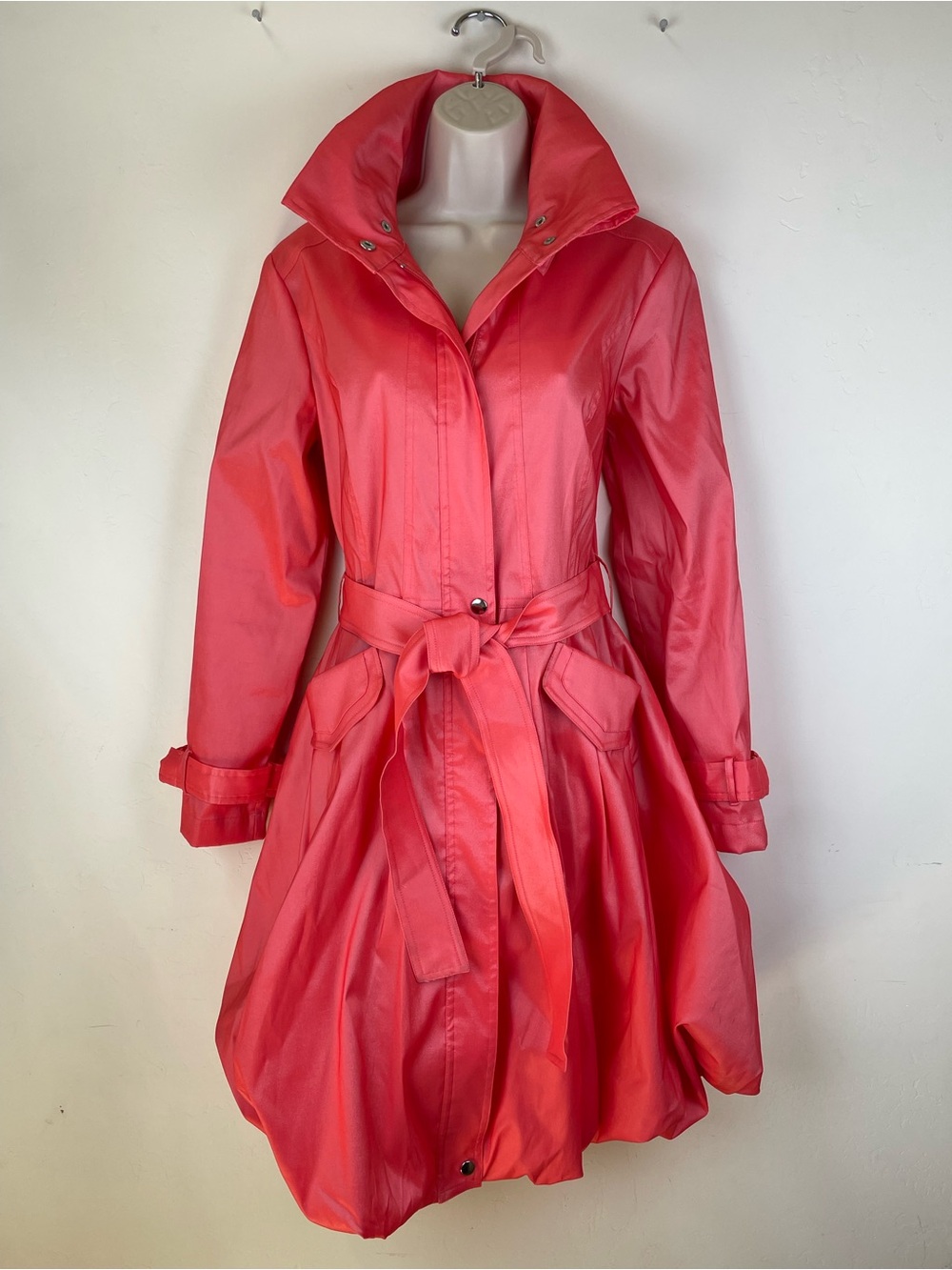 Samuel Dong Coral Red Belted Trench Coat
